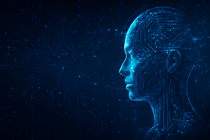 Αναπαράσταση της Επικοινωνίας και της Εξάρτησης από την Τεχνητή Νοημοσύνη στην Σύγχρονη Κοινωνία Απεικόνιση της Τεχνητής Νοημοσύνης στον ψηφιακό κόσμο, με ανθρώπους να αλληλεπιδρούν με τεχνολογικές συσκευές και δεδομένα.