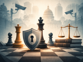 Συμβολική εικόνα που απεικονίζει τη σχέση ασφάλειας και δημοκρατίας στη σύγχρονη πολιτική