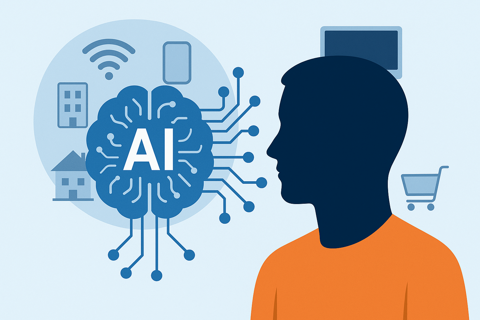 Εικαστική απεικόνιση της τεχνητής νοημοσύνης το 2025 που συνδέεται με την καθημερινή ζωή και τον σύγχρονο άνθρωπο