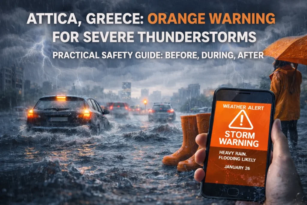 Attica, Greece: Orange Warning for Severe Thunderstorms on Monday, January 26 — A Practical Safety Guide