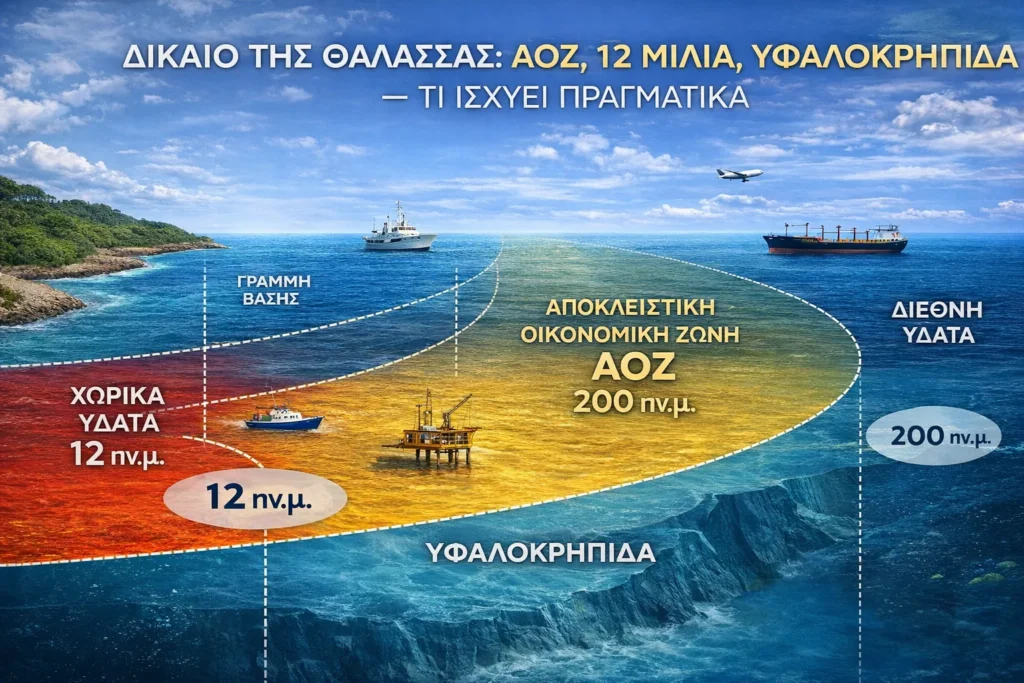 Δίκαιο της Θάλασσας με απλά λόγια: ΑΟΖ, 12 μίλια, υφαλοκρηπίδα και τι ισχύει πραγματικά