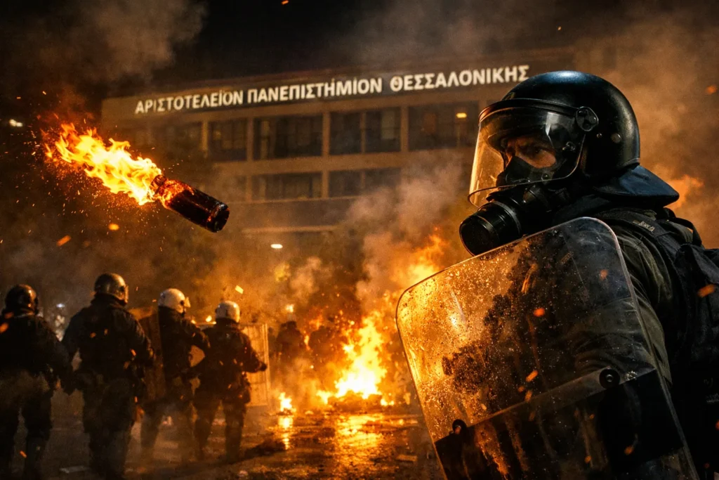 Επεισόδια στο ΑΠΘ: 313 προσαγωγές μετά από επίθεση με πάνω από 100 μολότοφ