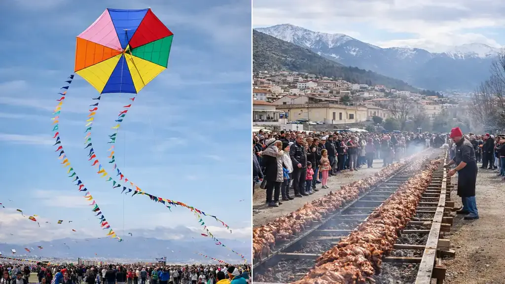 Καθαρά Δευτέρα: Κούλουμα με χαρταετό και νηστίσιμα — χαρταετός-γίγας στη Θεσσαλονίκη, κοντοσούβλι 130 μ. στην Αμφίκλεια