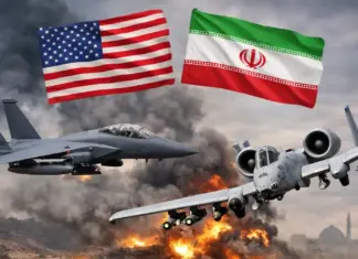 Θεσμική εικόνα με αμερικανικά αεροσκάφη F-15E και A-10 σε γεωπολιτικό φόντο έντασης για άρθρο σχετικά με την κατάρριψη και την κλιμάκωση της κρίσης από το καθεστώς της Τεχεράνης.